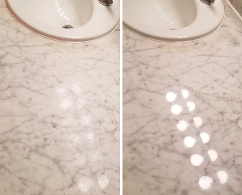 Vanity Top Before and After a Stone Polishing in Chelsea, NY