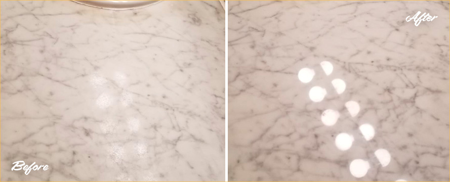 Marble Vanity Top Before and After a Stone Polishing in Chelsea, NY