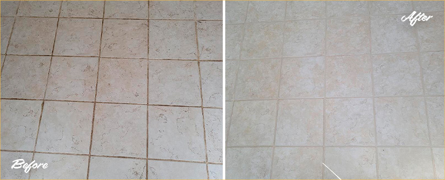 Floor Before and After a Phenomenal Grout Cleaning in Soho, NY