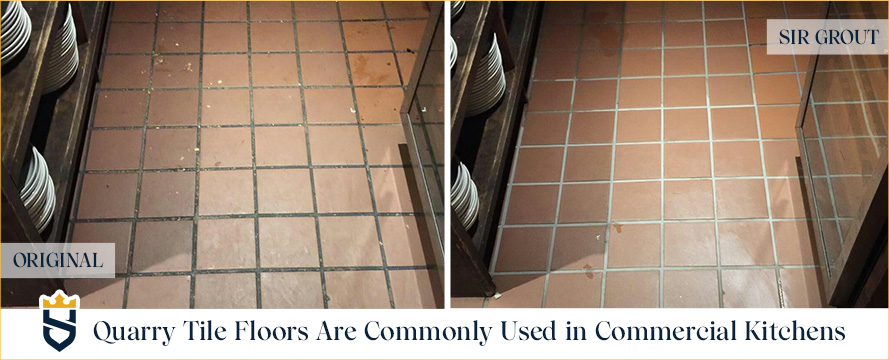 Quarry tile floors are commonly used in commercial kitchens