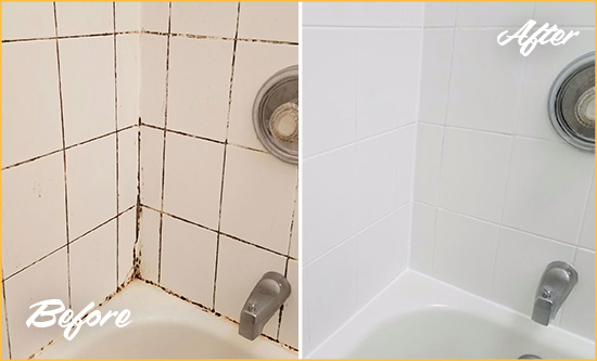 Before and After Picture of a Flatiron District Shower Tile and Grout Cleaned to Eliminate Mold