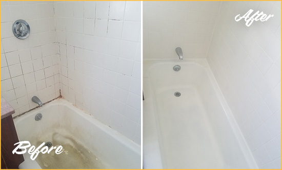 Before and After Picture of a Morningside Heights Bathtub Caulked to Repair Cracks