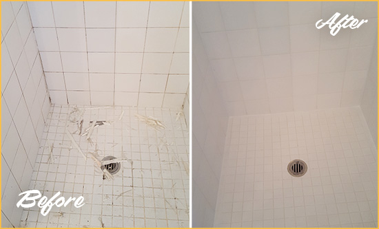 Before and After Picture of a Upper West Side Bathroom Re-Caulked To Repair Damaged Caulking