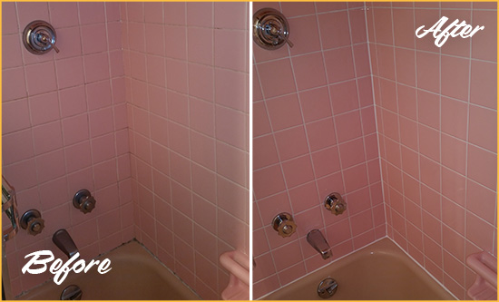 Before and After Picture of a Lenox Hill Bathtub Caulked to Eliminate Mold