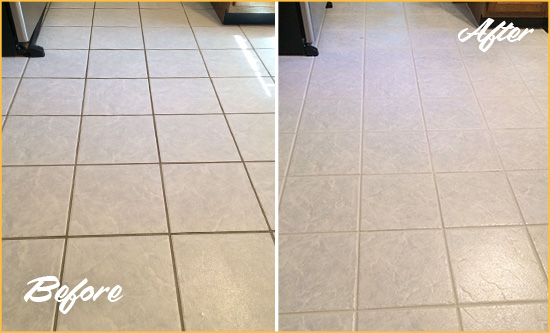 Before and After Picture of a Tenderloin Kitchen Ceramic Floor Sealed to Protect From Dirt and Spills