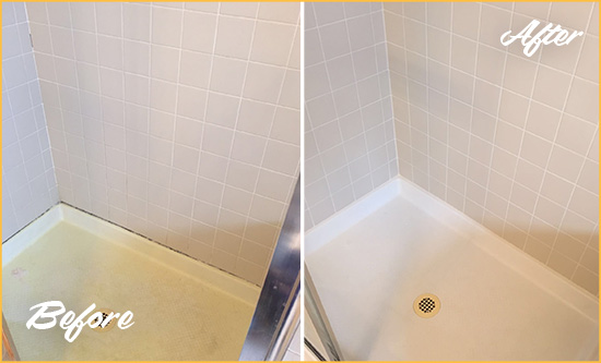 Before and After Picture of a Sugar Hill Shower Sealed to Remove and Protect Against Mold
