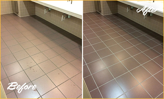Before and After Picture of a Sutton Place Restroom Sealed to Help Protect Against Scratches