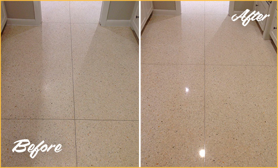 Before and After Picture of a Lenox Hill Granite Floor Sealed for Stone Protection