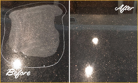 Before and After Picture of a Koreatown Hard Surface Restoration Service on a Granite Countertop to Remove Scratches