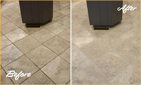 Before and After Picture of a Manhattan Kitchen Floor Grout Sealed to Remove Stains
