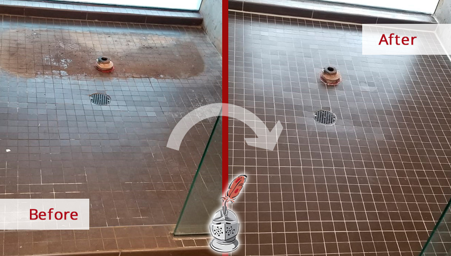 Before and After Picture of a Tile Shower Grout Sealing Service in Manhattan, NY