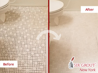 Before and After Picture of a Bathroom Floor Tile and Grout Cleaners in Soho, NY