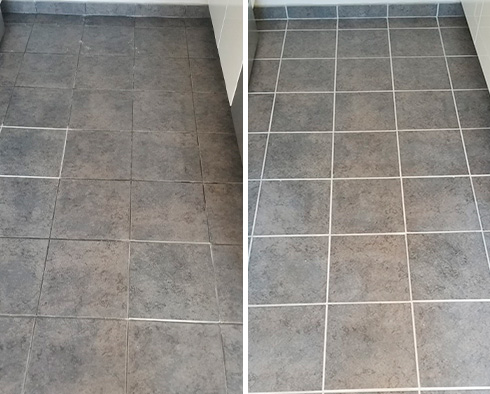 Before and After Picture of a Tile Floor Grout Cleaning Service in Manhattan, NY