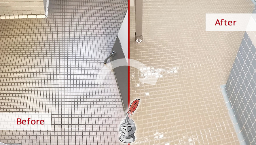 Before and after Picture of a Restroom Floor in Brooklyn Friends School