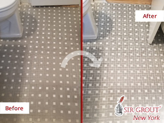 Before and After Picture of a Grout Sealing Job in Chelsea, NY