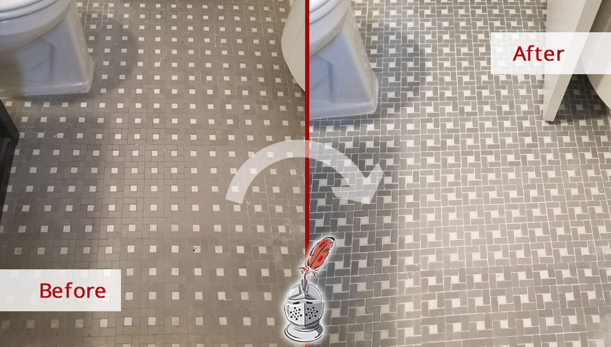 Picture of a Bathroom Floor Before and After a Grout Sealing Job in Chelsea, NY