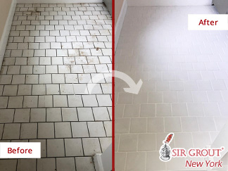 Before and After Picture of a Tile and Grout Cleaning Service in Murray Hill, NY