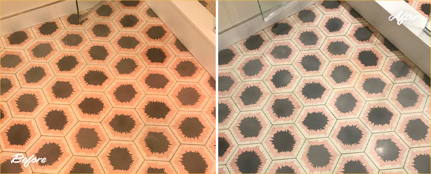 Before and After a Tile Cleaning Job in This Shower in Manhattan, NY