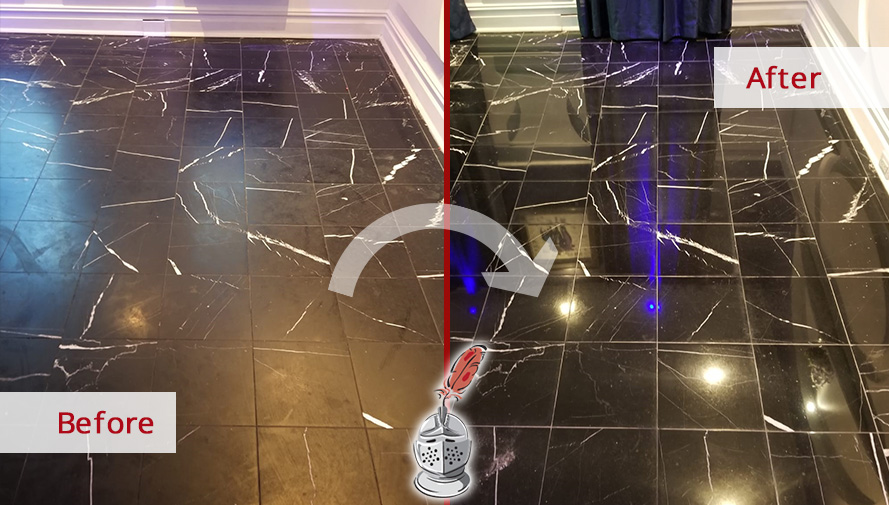 Marble Floor Before and After a Stone Honing Process in Manhattan, NY