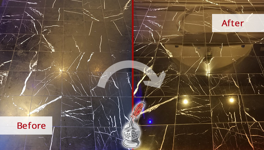 Before and After Picture of a Marble Floor Stone Honing Service in Manhattan, NY