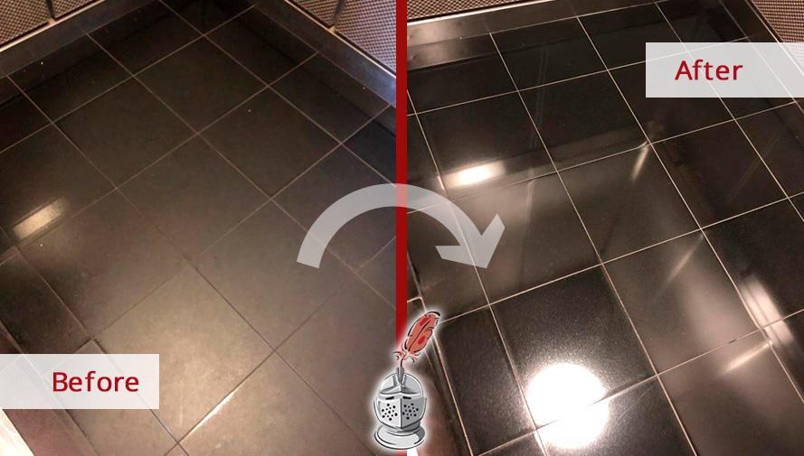 Before and After Picture of a Granite Polishing Elevator Floor in Manhattan, NY