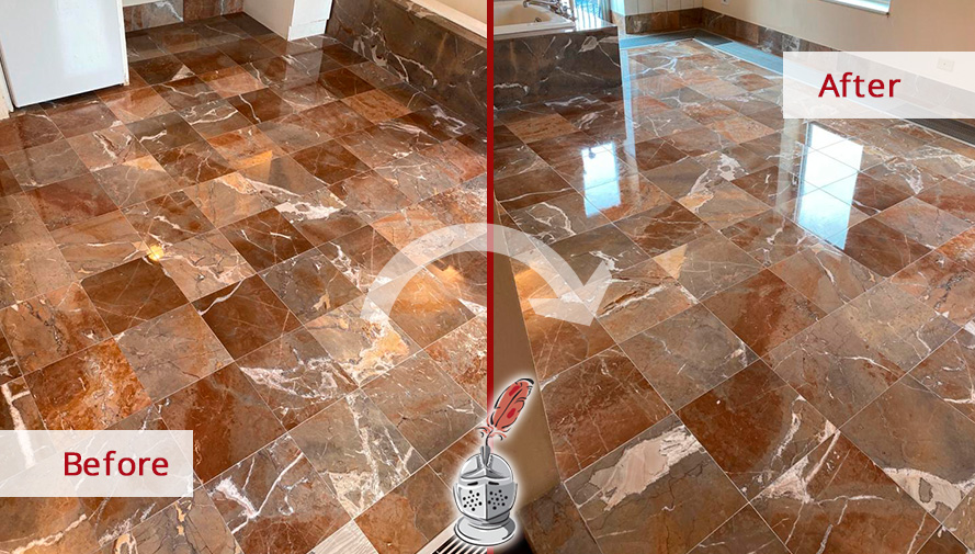 Before and After Image of a Dull Marble Surface After a Professional Stone Polishing in Upper West Side, NY