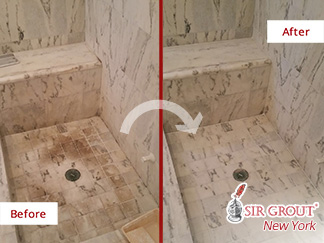 Before and After Our Shower Stone Cleaning Services in SoHo, NY