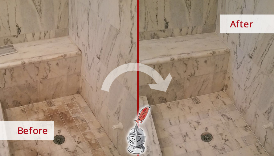 Before and After Our Shower Stone Cleaning Services in SoHo, NY