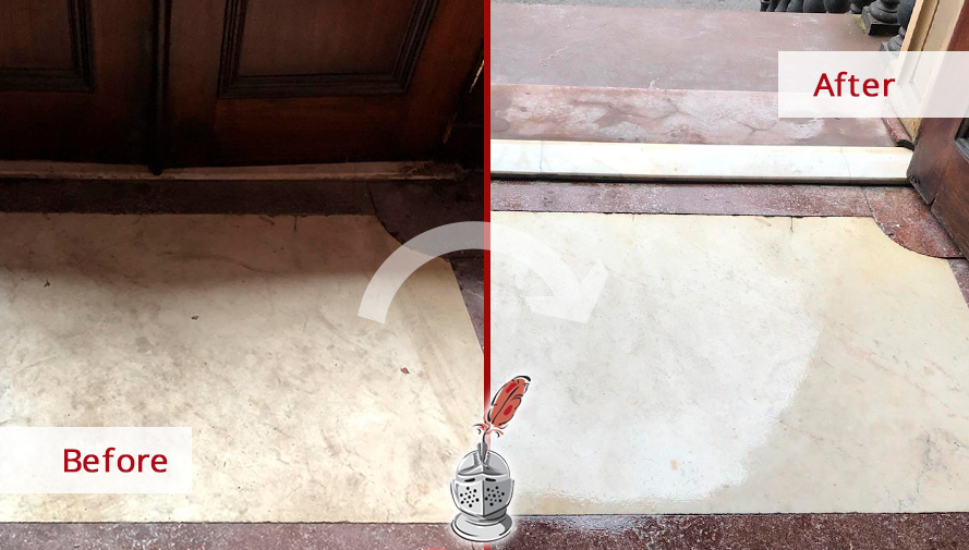 Foyer Floor Before and After a Stone Honing in Upper West Side, NY