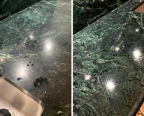 Marble Countertop Before and After a Stone Polishing in Manhattan