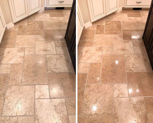 Travertine Kitchen Floor Before and After Our Stone Polishing in Upper East Side, NY