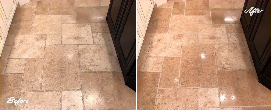 Travertine Kitchen Floor Before and After Our Stone Polishing in Upper East Side, NY