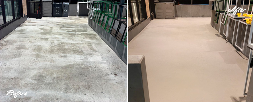 Concrete Floor Before and After our Professional Hard Surface Restoration Services in Manhattan, NY