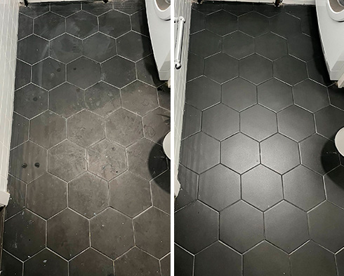 Porcelain Floor Before and After a Grout Sealing in Upper West Side 