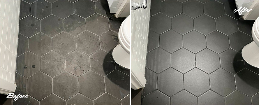 Porcelain Floor Before and After a Grout Sealing in Upper West Side