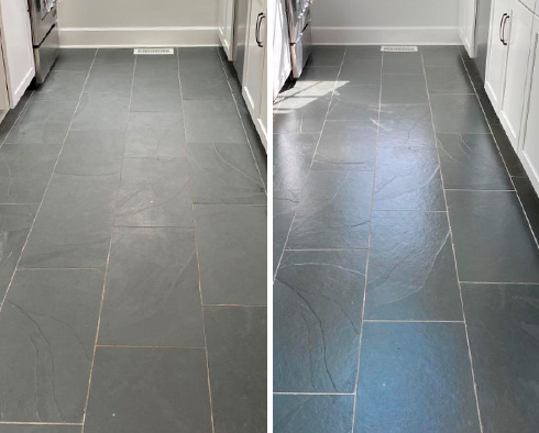 Slate Floor Before and After a Grout Sealing in Manhattan