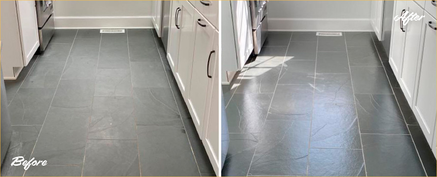 Slate Floor Before and After a Grout Sealing in Manhattan