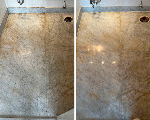 Floor Before and After a Stone Polishing in Manhattan, NY