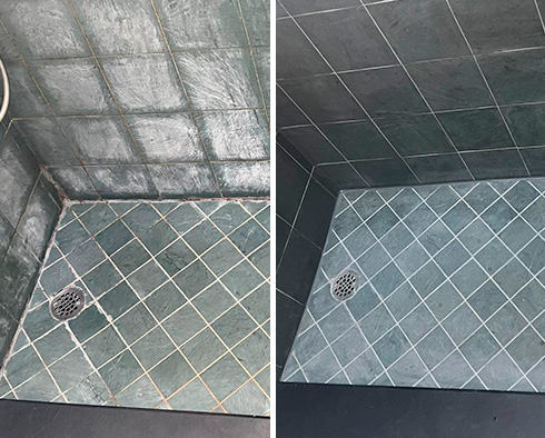 Shower Before and After a Stone Cleaning in Manhattan, NY
