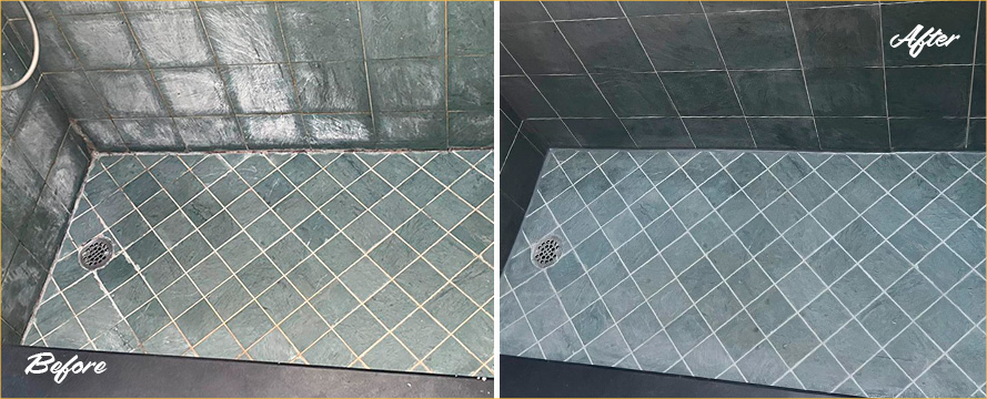 Shower Before and After a Professional Stone Cleaning in Manhattan, NY