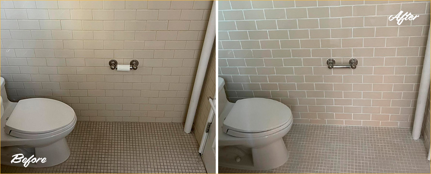 Bathroom Floor Before and After a Superb Grout Cleaning in Manhattan, NY