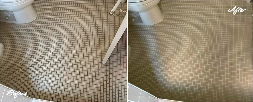 Bathroom Before and After a Superb Grout Cleaning in Manhattan, NY