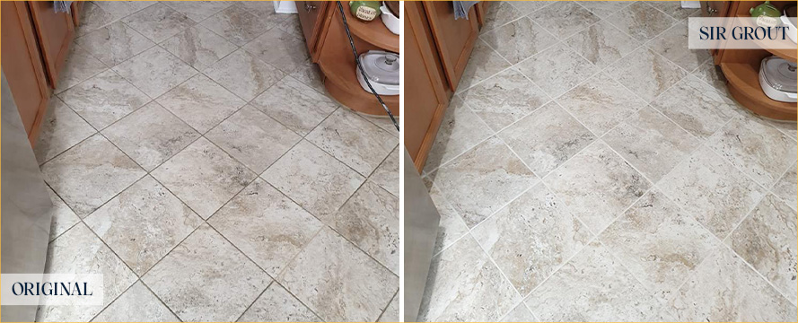 Kitchen Floor Before and After a Grout Sealing in Manhattan
