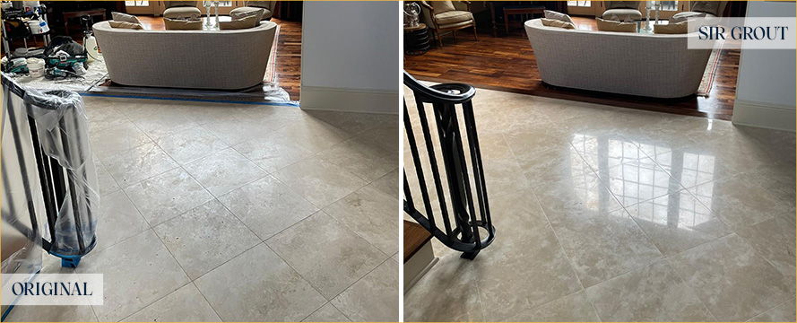 Travertine Floor Before and After a Stone Polishing in Upper West Side