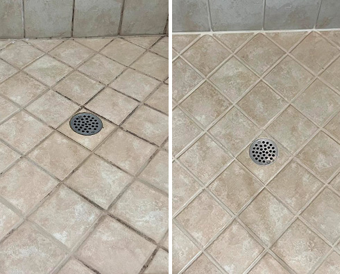 Shower Before and After a Grout Cleaning in Upper East Side, NY