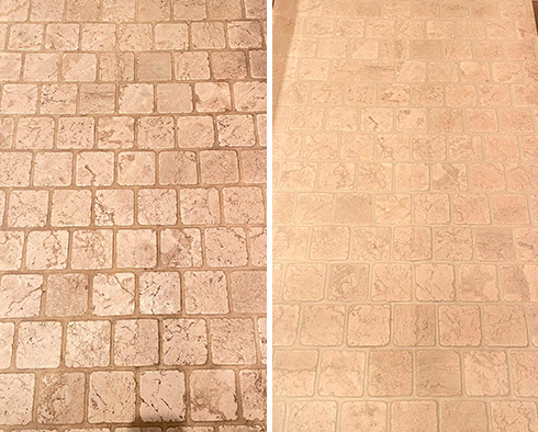 Floor Before and After a Stone Cleaning in Manhattan, NY