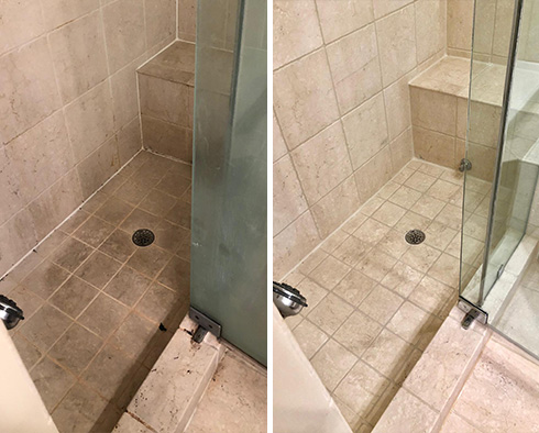 Shower Before and After a Stone Cleaning in Soho, NY