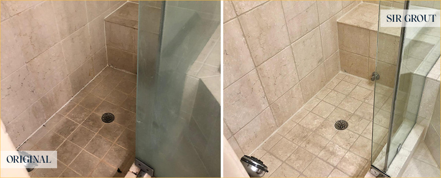 Shower Before and After a Superb Stone Cleaning in Soho, NY