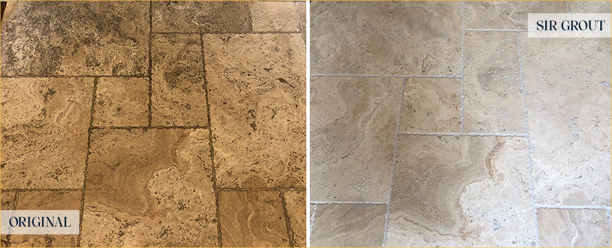 Travertine Floor Before and After a Stone Cleaning in Upper West Side, NY