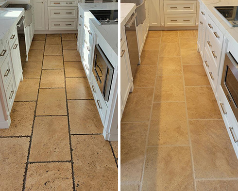 Kitchen Floor Before and After a Grout Sealing in Upper East Side